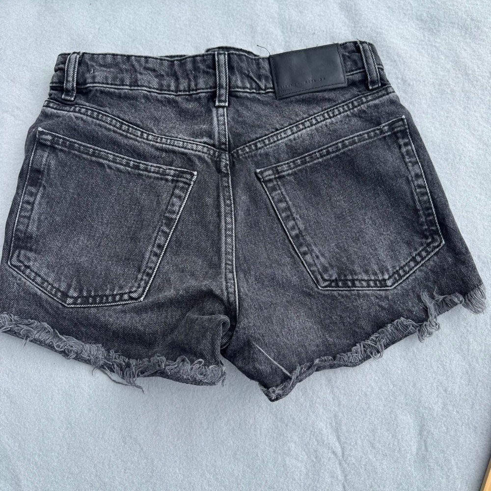 Zara High Waist Black Denim Shorts – Distressed Frayed Hem, Size 2 - Picture 2 of 7